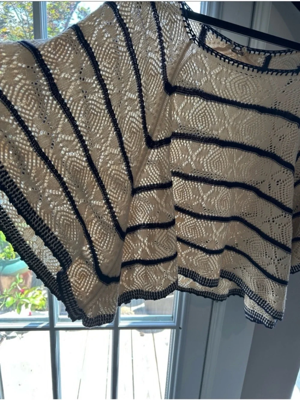 Free People Cream Crochet Top with Navy Stripes